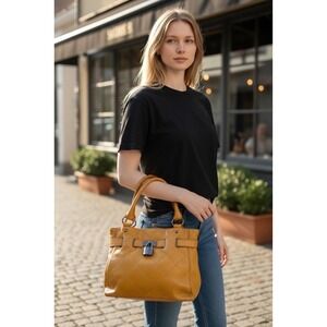 Relic Brand Mustard Yellow Quilted Tote Bag with Lock Detail